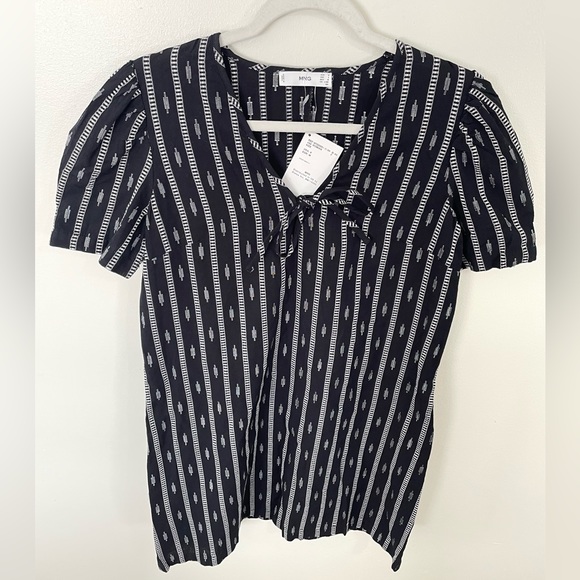 NWT MNG Geometric Aztec Print Black & White Boho Southwestern Mini Dress Sz 6 - Picture 3 of 8